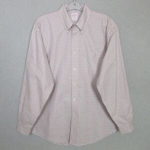 Brooks Brothers Button Down Shirt Mens L White Red Black Check 100% Cotton